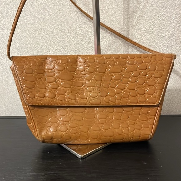 VINTAGE Carey Adina NYC 1987 Tan croc bag shoulder purse - Picture 2 of 7